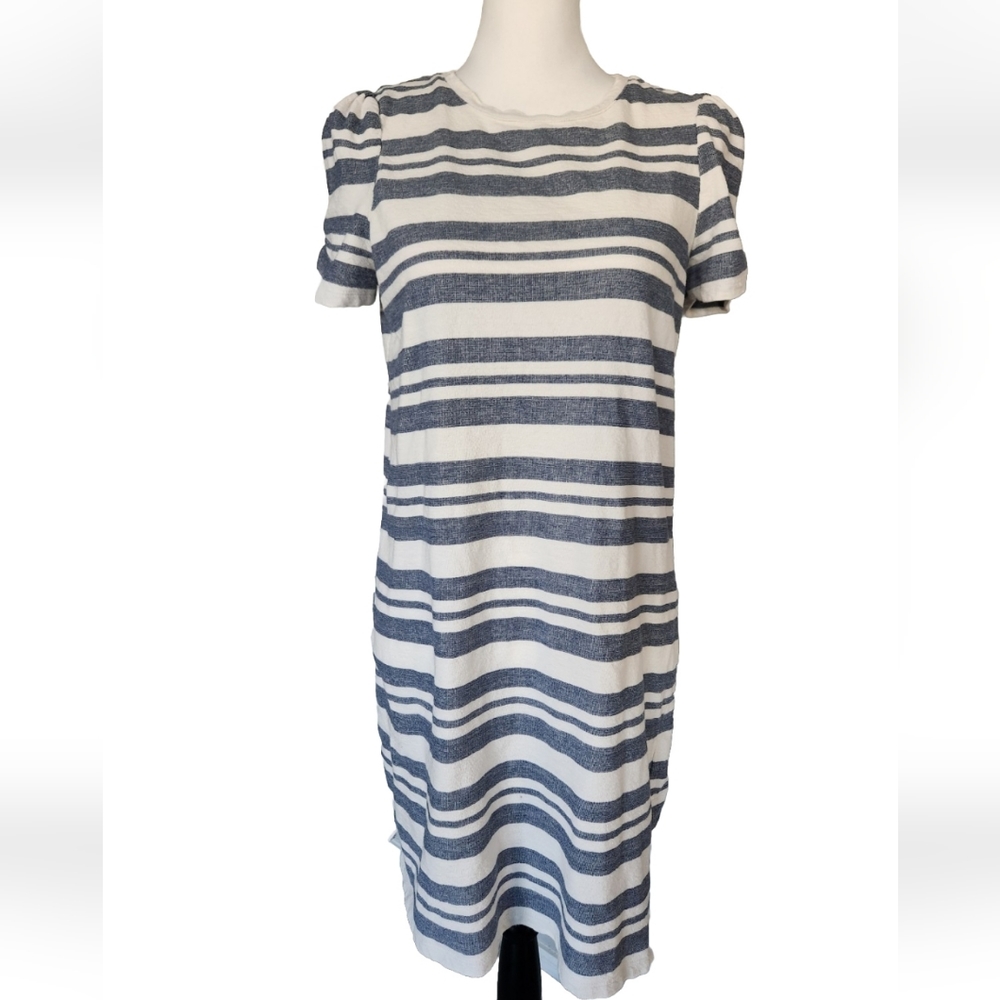 Vince Camuto Cotton Blend Striped Short Sleeve Stretch Shirt Shift Dress Sz M